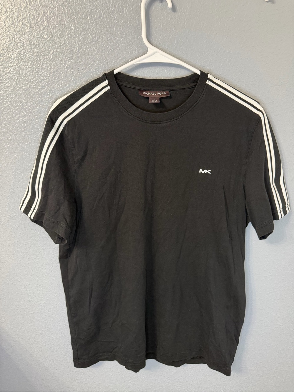 Michael Kors Black Short-Sleeve Tee with White Shoulder Stripes
